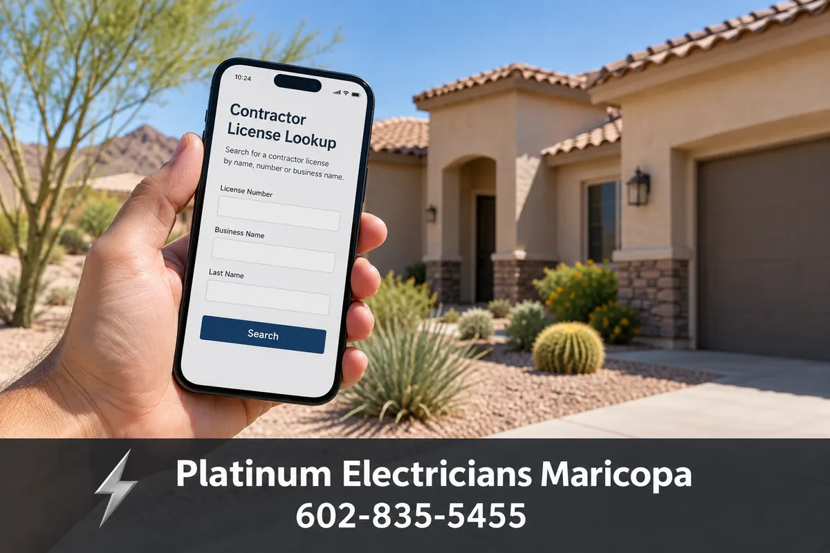 Checking an Arizona contractor license lookup on a phone