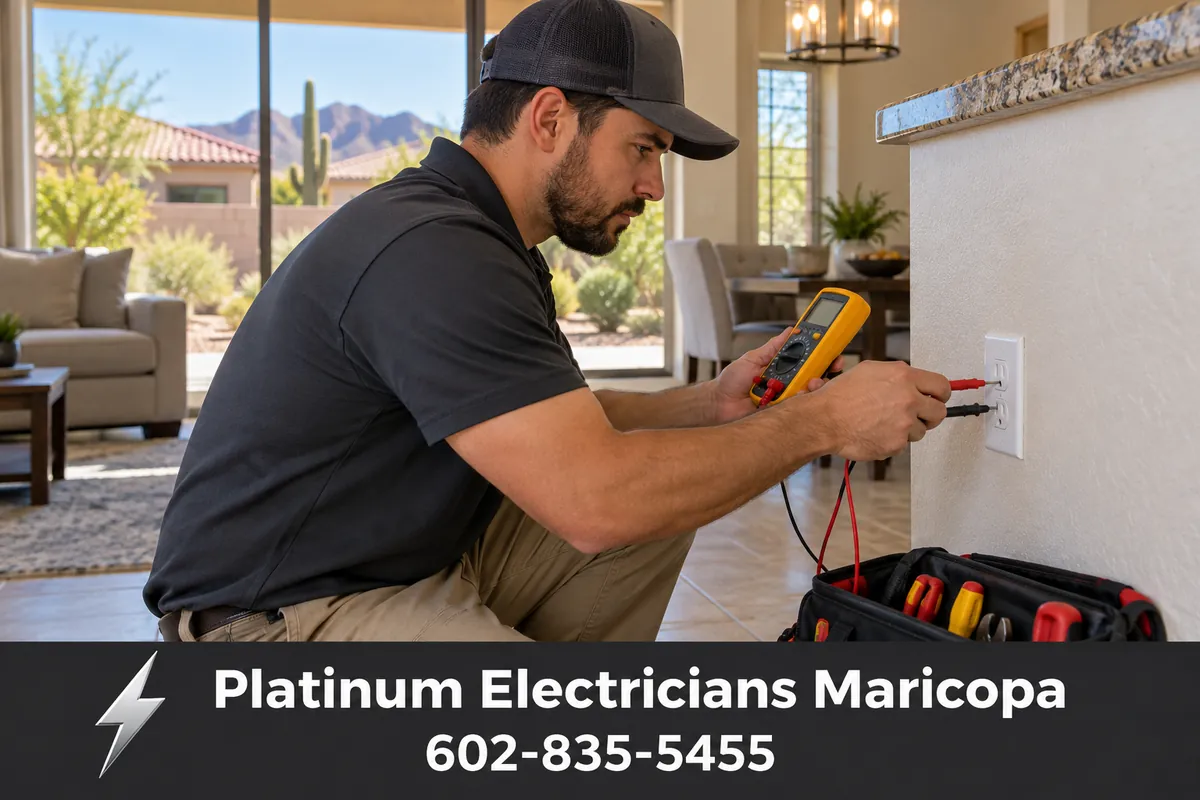 Electrician using a multimeter to troubleshoot an outlet