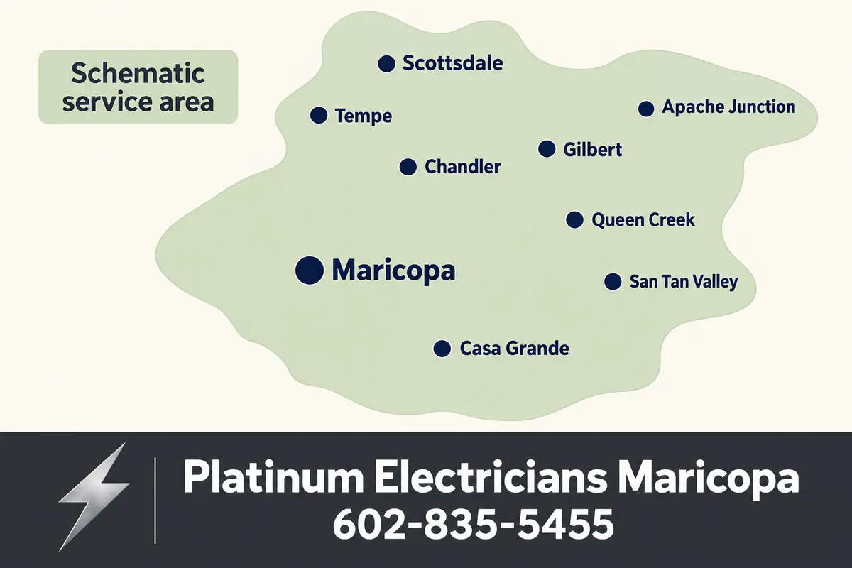 Map of the Maricopa, Arizona service area and nearby cities